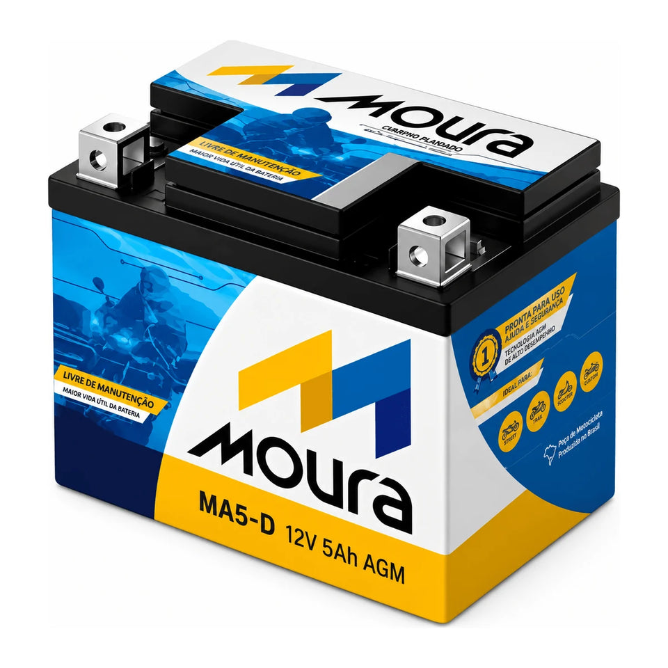 Batería Moura MA5-D para Honda Biz 125, CG 125 Fan, XR 250, Yamaha XTZ 125