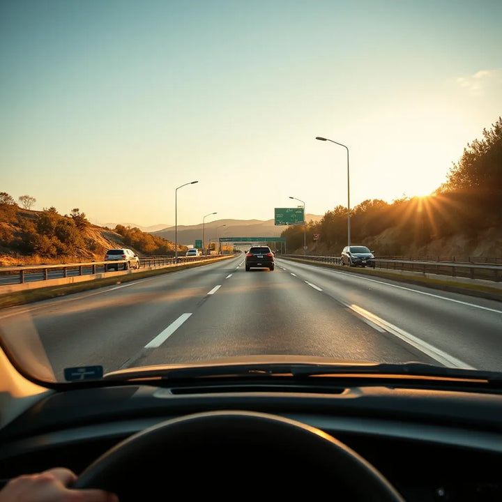 Auto circulando en una autopista con carriles bien marcados y distancia segura para reducir riesgos